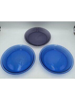 Pyrex Originals 3-Piece 9" Pie Plates Set Cobalt Blue & Amethyst Glass Bakeware